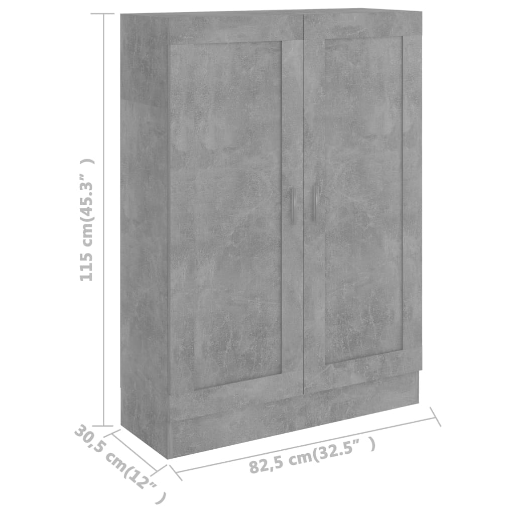 802718 vidaXL Book Cabinet Concrete Grey 82,5x30,5x115 cm Engineered Wood