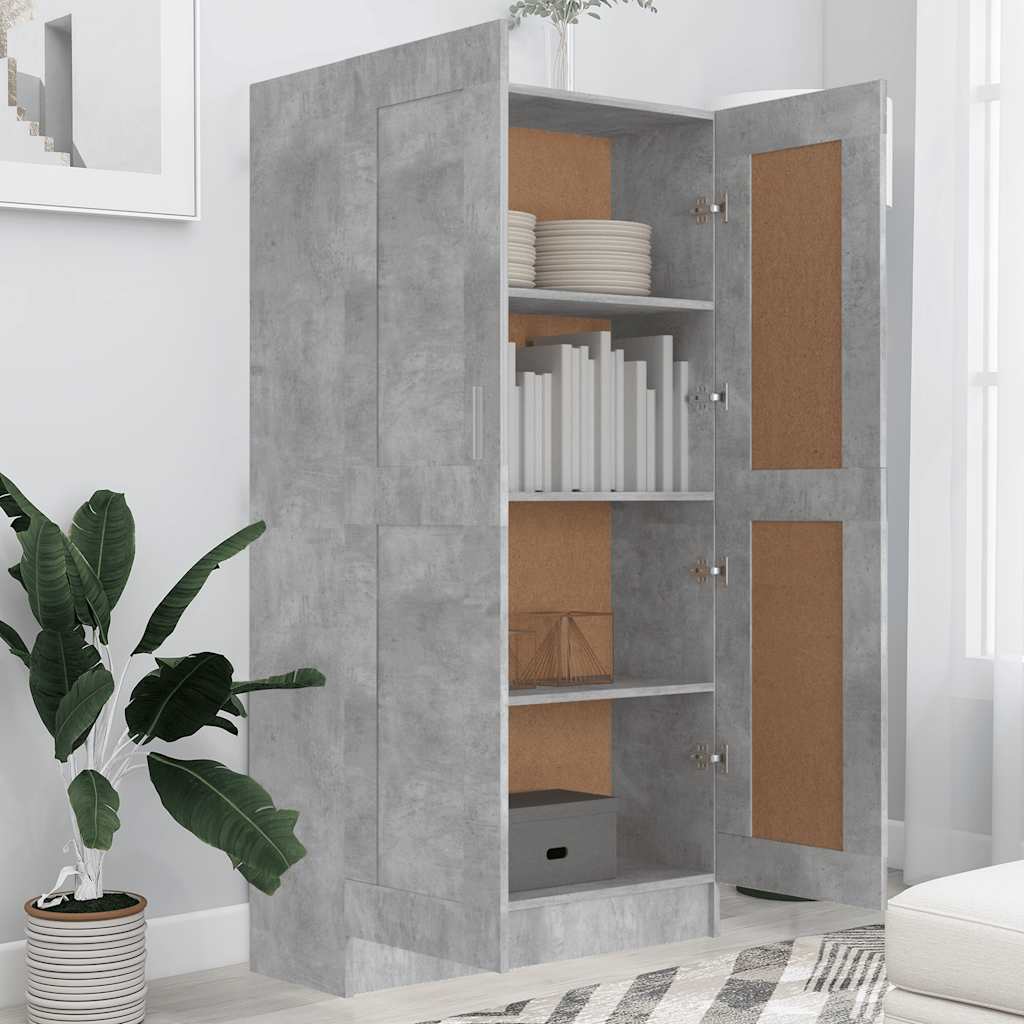 802727 vidaXL Book Cabinet Concrete Grey 82,5x30,5x150 cm Engineered Wood