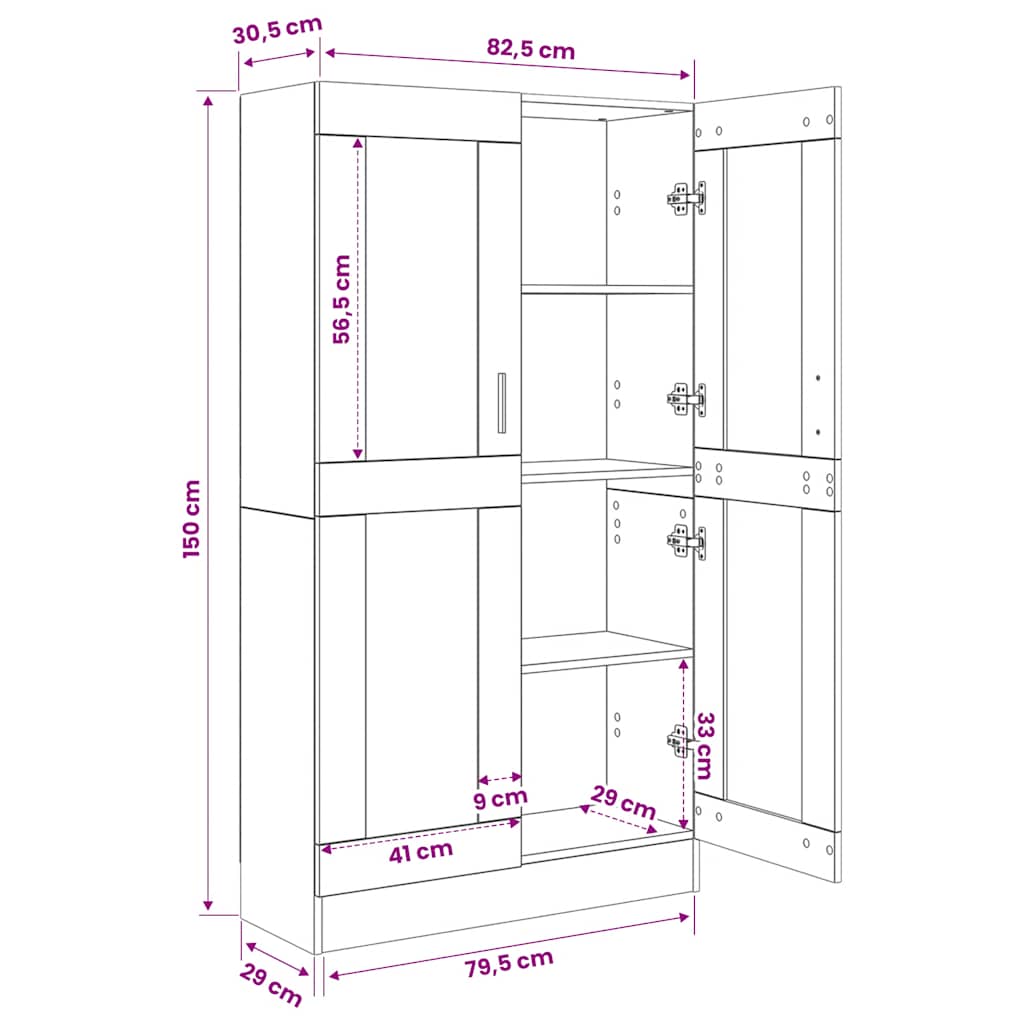802727 vidaXL Book Cabinet Concrete Grey 82,5x30,5x150 cm Engineered Wood