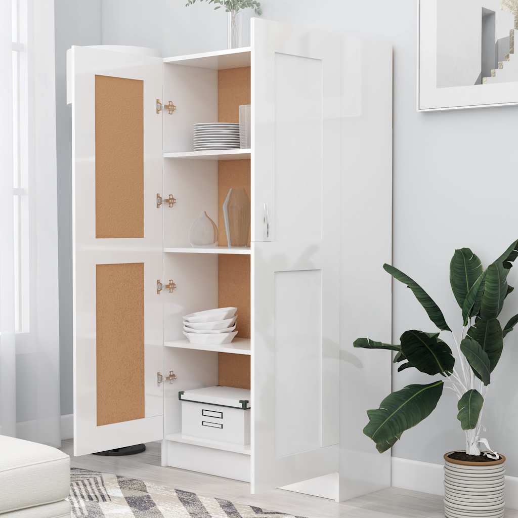 802729 vidaXL Book Cabinet High Gloss White 82,5x30,5x150 cm Engineered Wood