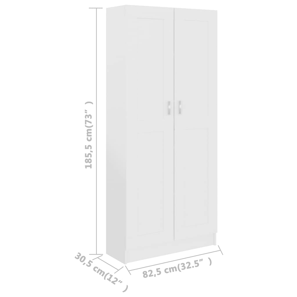 802732 vidaXL Book Cabinet White 82,5x30,5x185,5 cm Engineered Wood