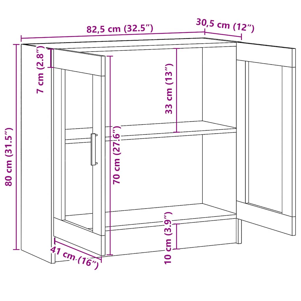 802744 vidaXL Vitrine Cabinet Sonoma Oak 82,5x30,5x80 cm Engineered Wood - Brown