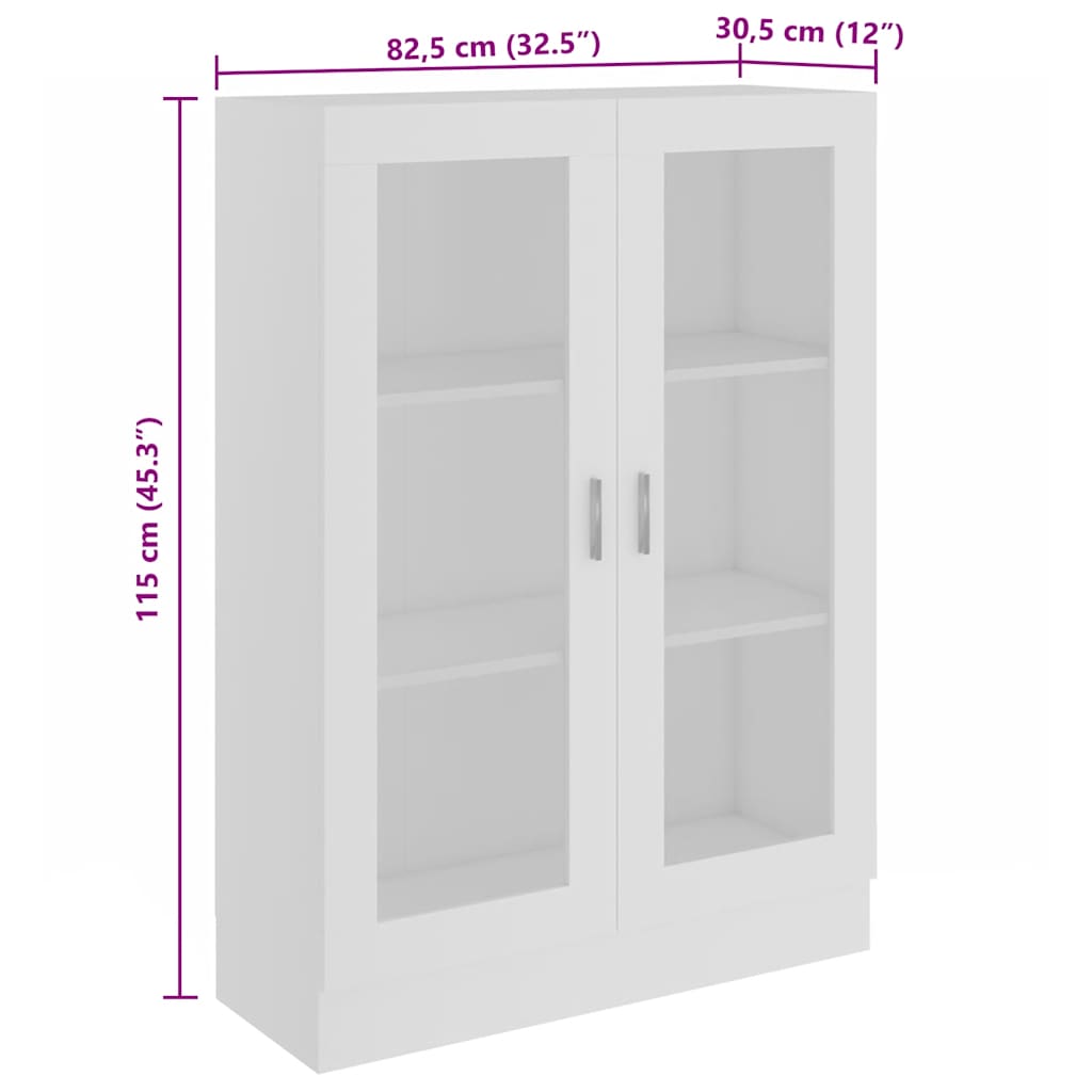 802750 vidaXL Vitrine Cabinet White 82,5x30,5x115 cm Engineered Wood
