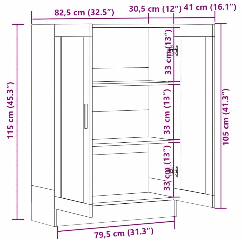 802750 vidaXL Vitrine Cabinet White 82,5x30,5x115 cm Engineered Wood