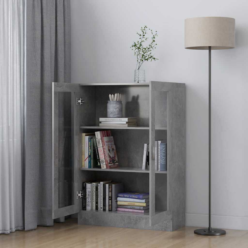 802754 vidaXL Vitrine Cabinet Concrete Grey 82,5x30,5x115 cm Engineered Wood