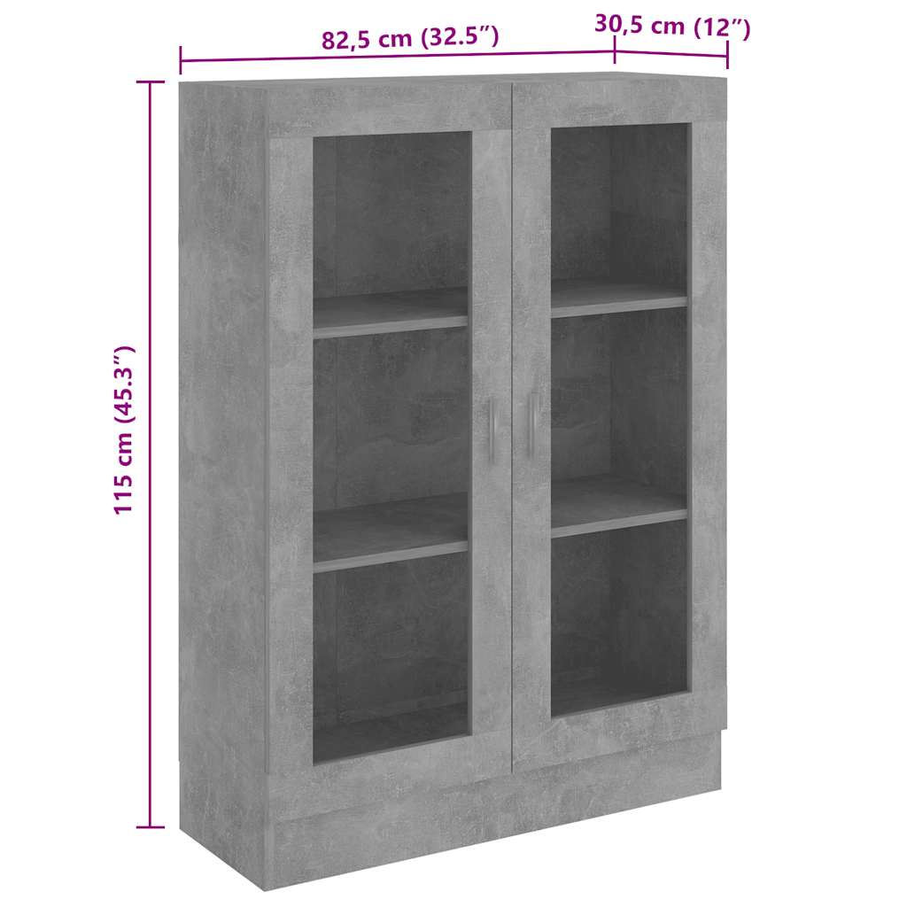 802754 vidaXL Vitrine Cabinet Concrete Grey 82,5x30,5x115 cm Engineered Wood