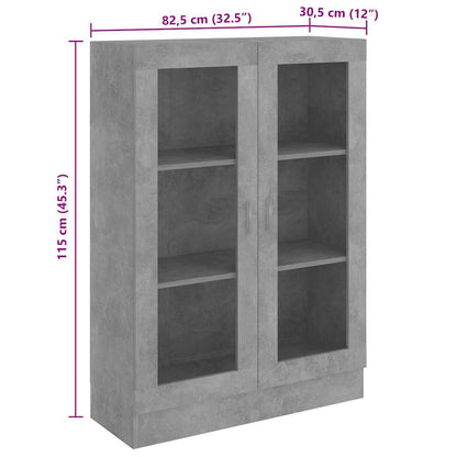 802754 vidaXL Vitrine Cabinet Concrete Grey 82,5x30,5x115 cm Engineered Wood