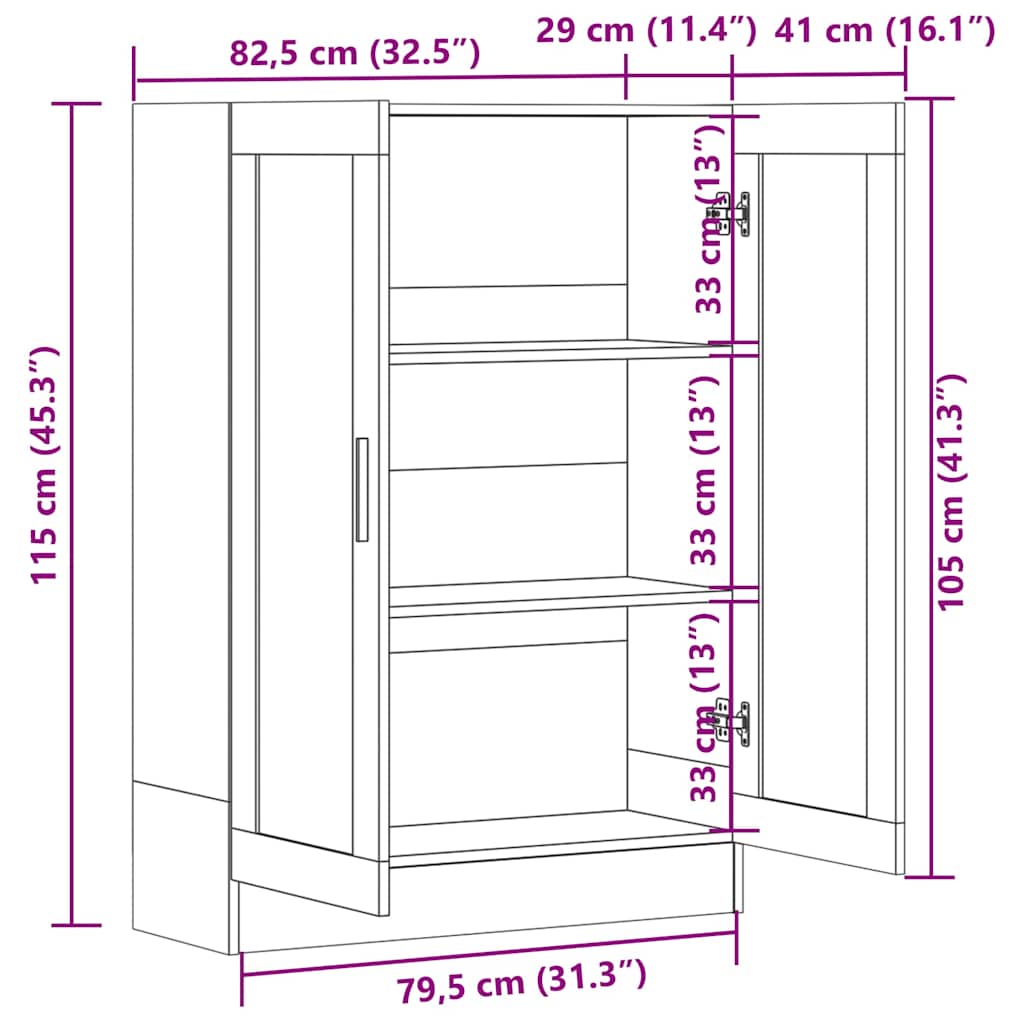 802754 vidaXL Vitrine Cabinet Concrete Grey 82,5x30,5x115 cm Engineered Wood