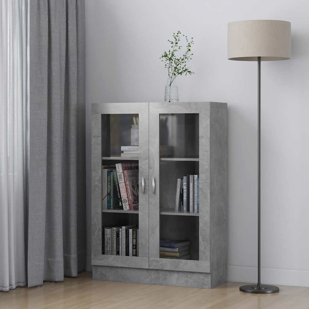 802754 vidaXL Vitrine Cabinet Concrete Grey 82,5x30,5x115 cm Engineered Wood