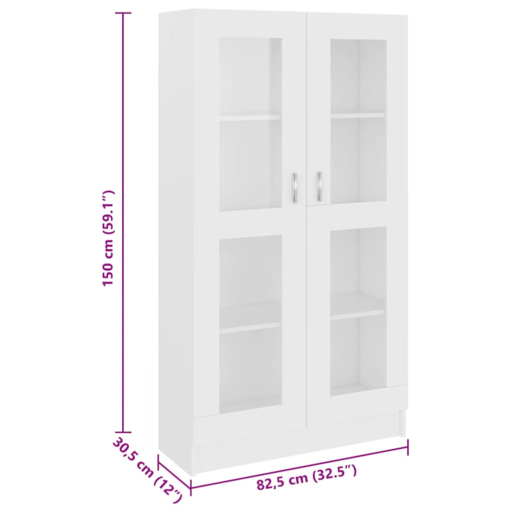 802759 vidaXL Vitrine Cabinet White 82,5x30,5x150 cm Engineered Wood