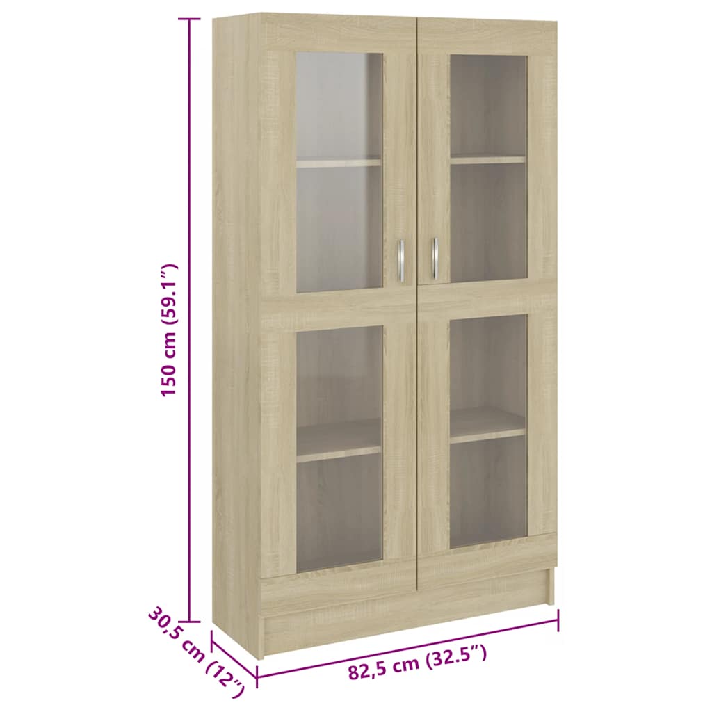 802762 vidaXL Vitrine Cabinet Sonoma Oak 82,5x30,5x150 cm Engineered Wood - Brown