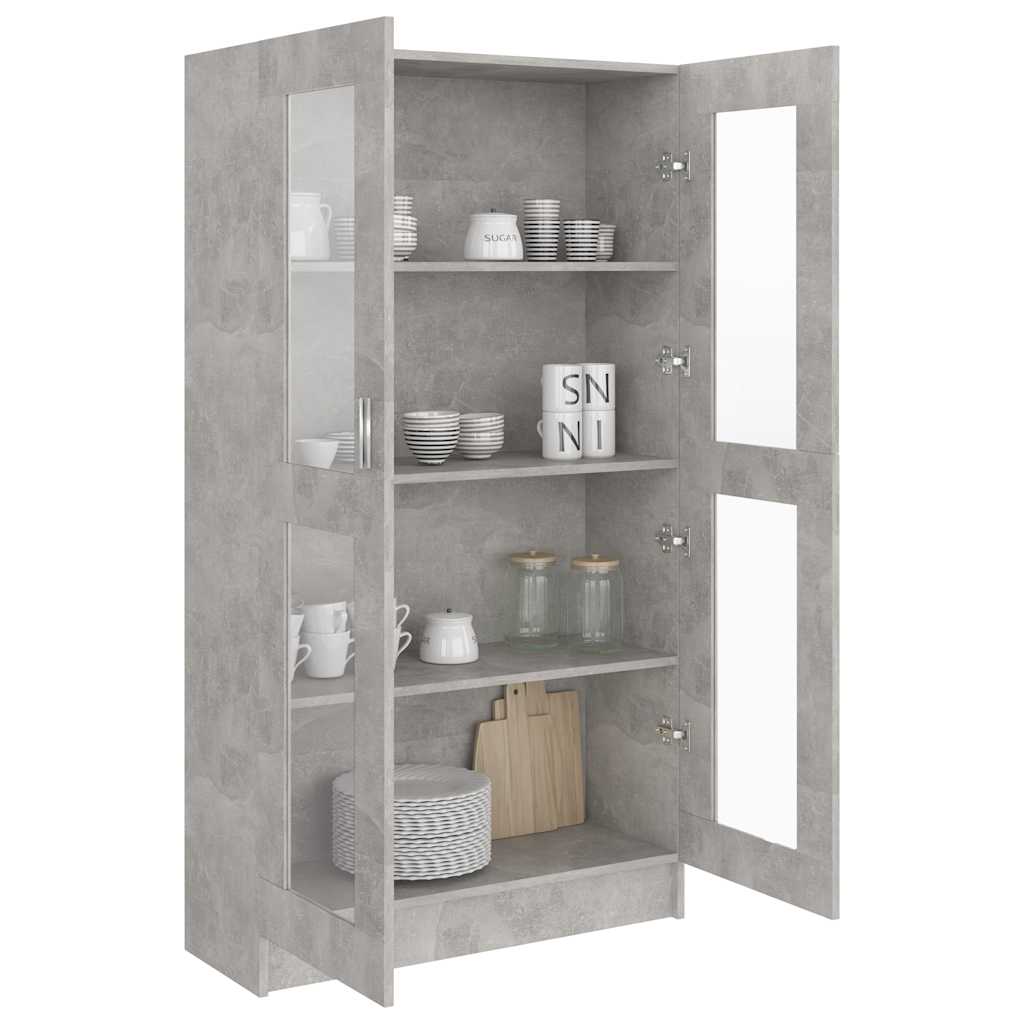 802763 vidaXL Vitrine Cabinet Concrete Grey 82,5x30,5x150 cm Engineered Wood