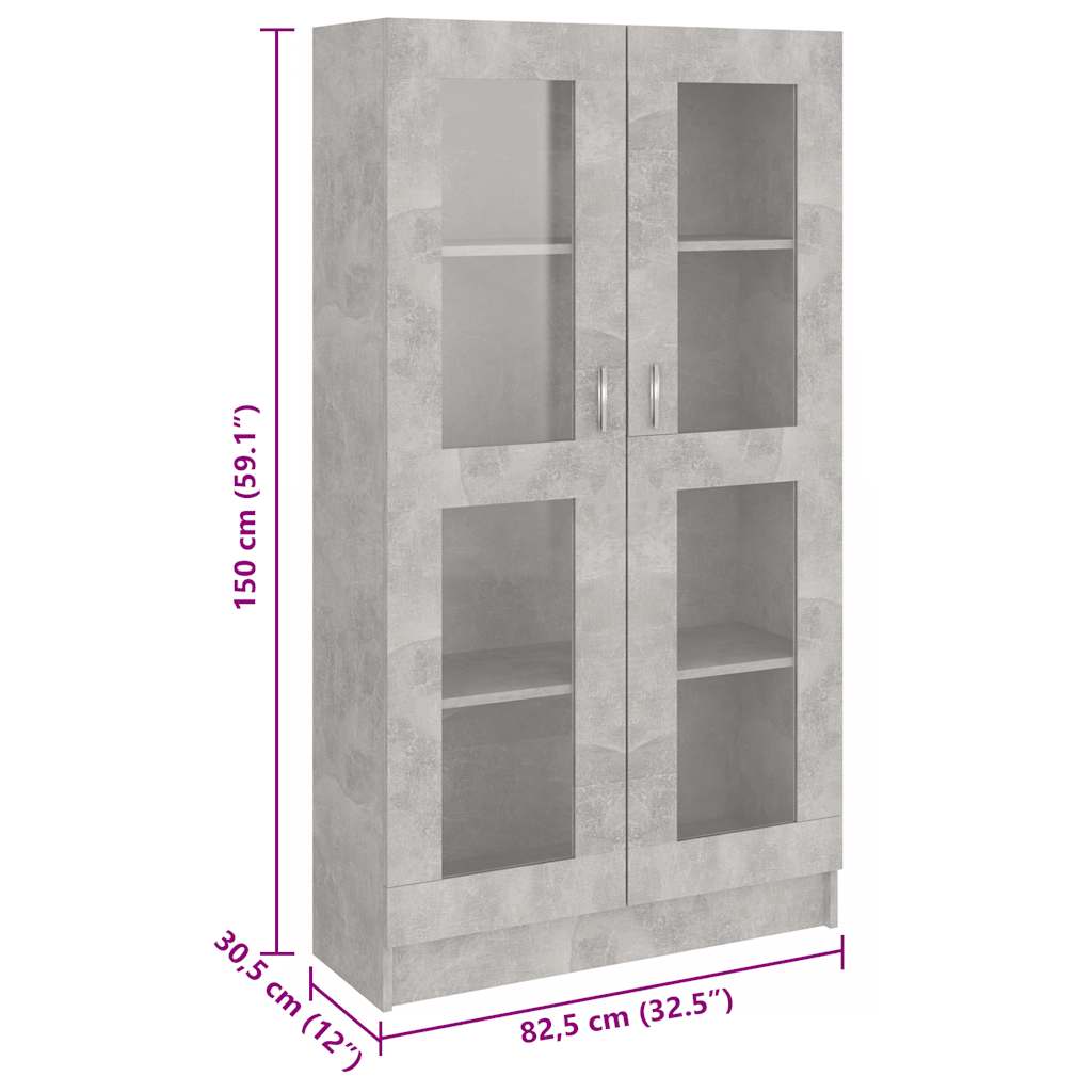 802763 vidaXL Vitrine Cabinet Concrete Grey 82,5x30,5x150 cm Engineered Wood