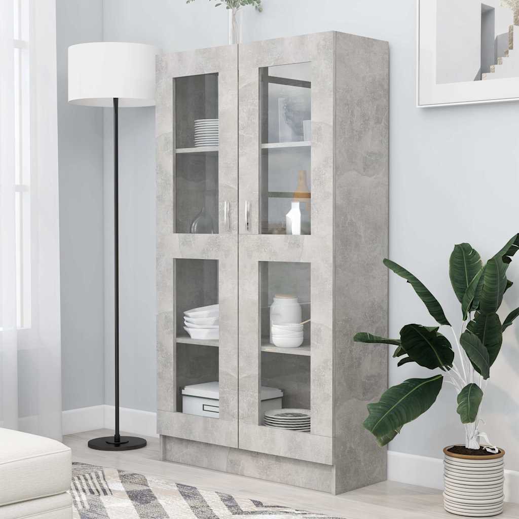 802763 vidaXL Vitrine Cabinet Concrete Grey 82,5x30,5x150 cm Engineered Wood
