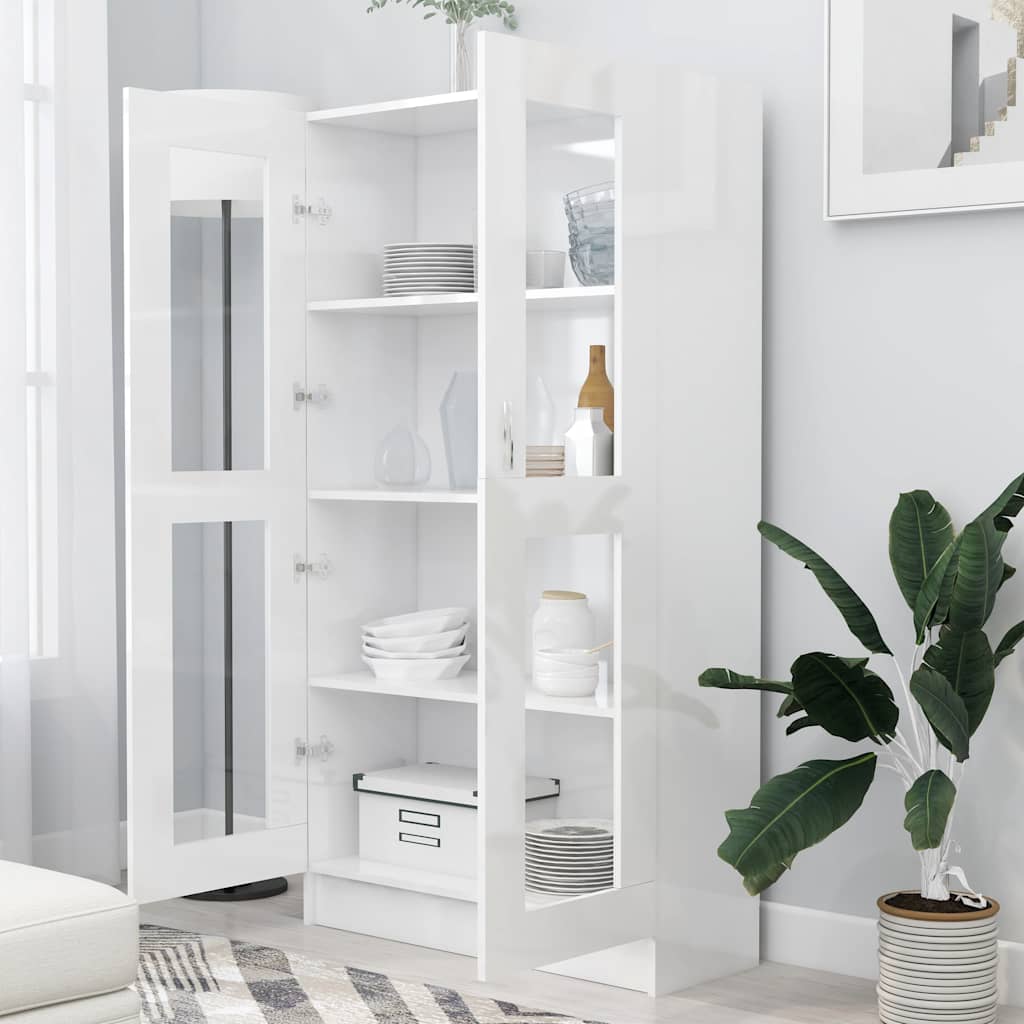 802765 vidaXL Vitrine Cabinet High Gloss White 82,5x30,5x150 cm Engineered Wood
