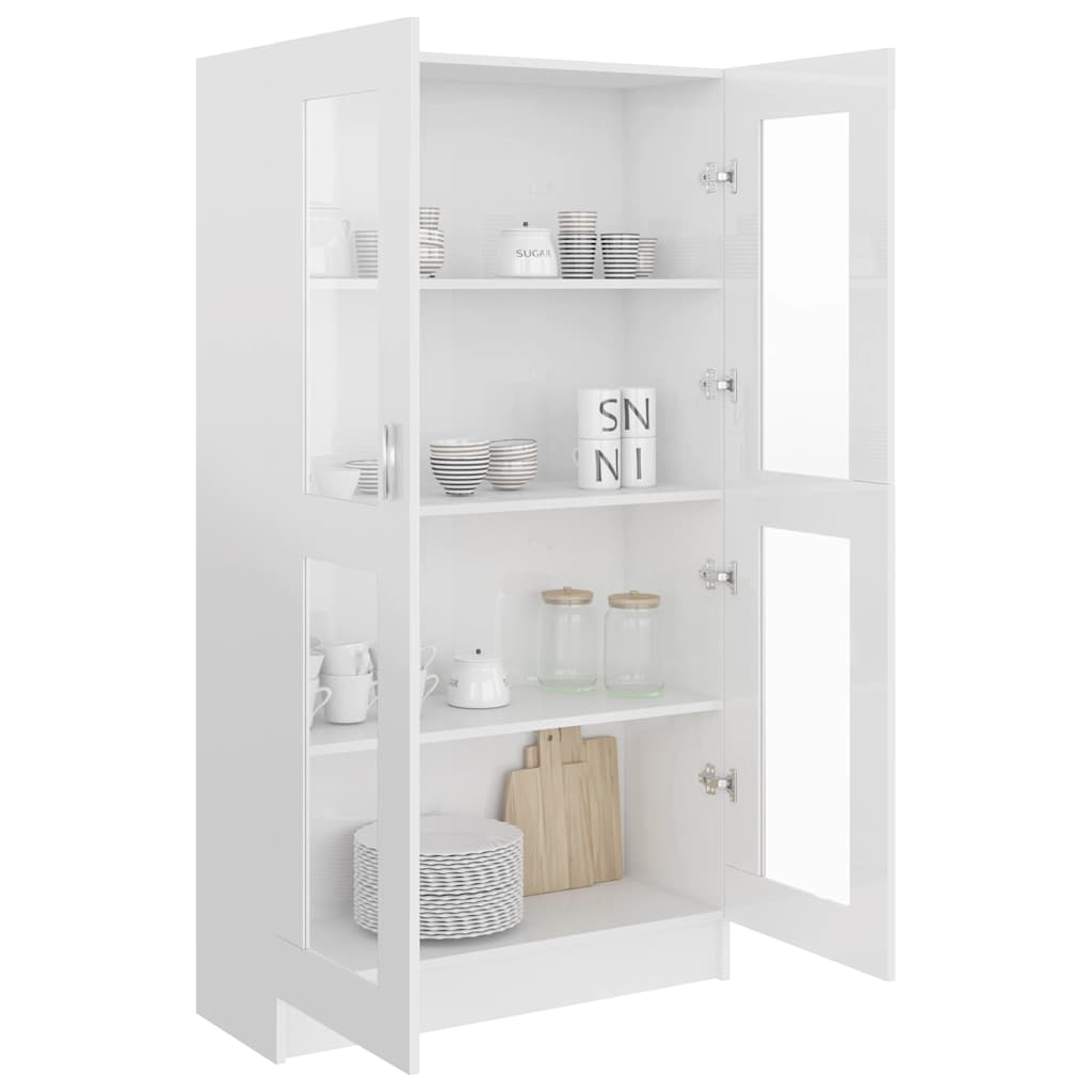 802765 vidaXL Vitrine Cabinet High Gloss White 82,5x30,5x150 cm Engineered Wood