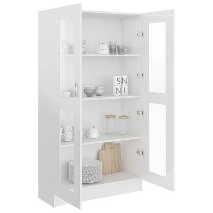 802765 vidaXL Vitrine Cabinet High Gloss White 82,5x30,5x150 cm Engineered Wood