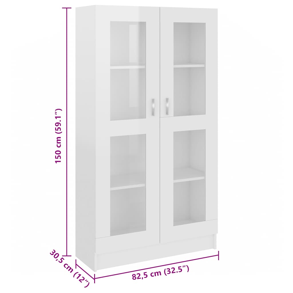 802765 vidaXL Vitrine Cabinet High Gloss White 82,5x30,5x150 cm Engineered Wood