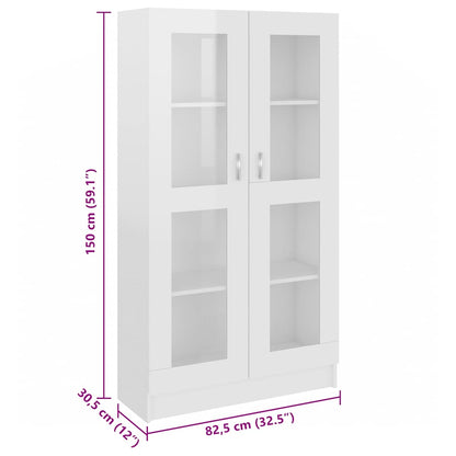 802765 vidaXL Vitrine Cabinet High Gloss White 82,5x30,5x150 cm Engineered Wood