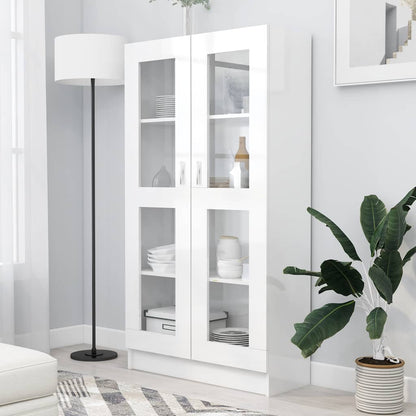802765 vidaXL Vitrine Cabinet High Gloss White 82,5x30,5x150 cm Engineered Wood