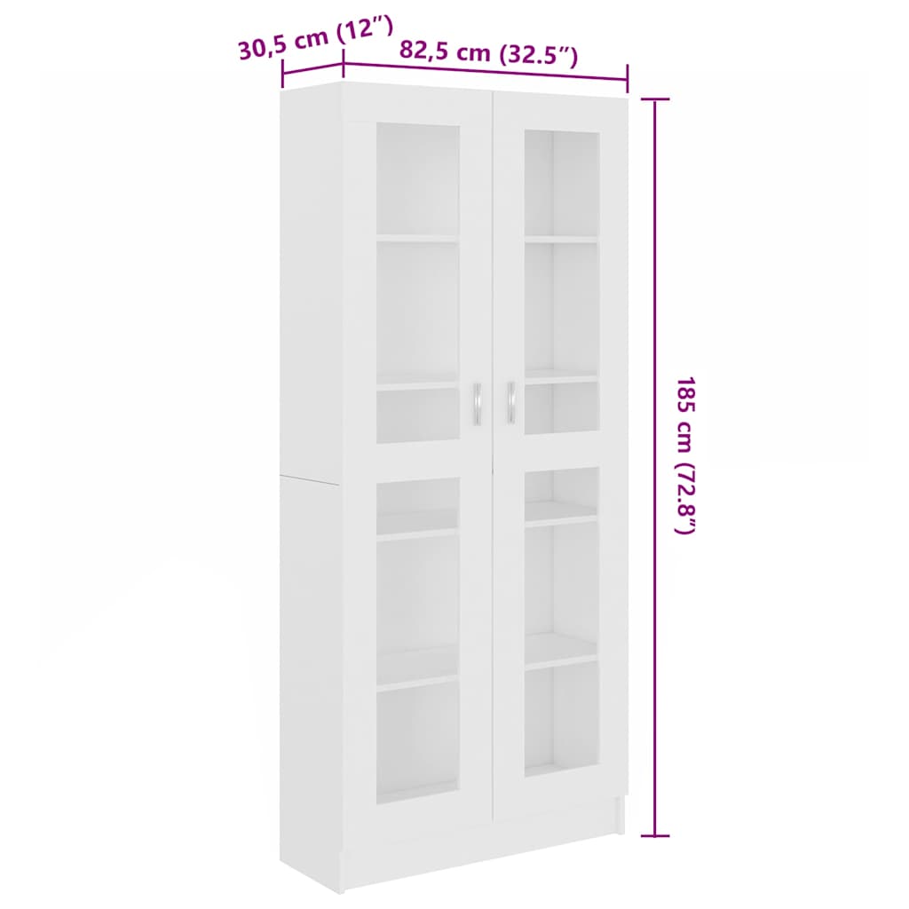 802768 vidaXL Vitrine Cabinet White 82,5x30,5x185 cm Engineered Wood - 82.5 x 30.5 x 185.5 cm