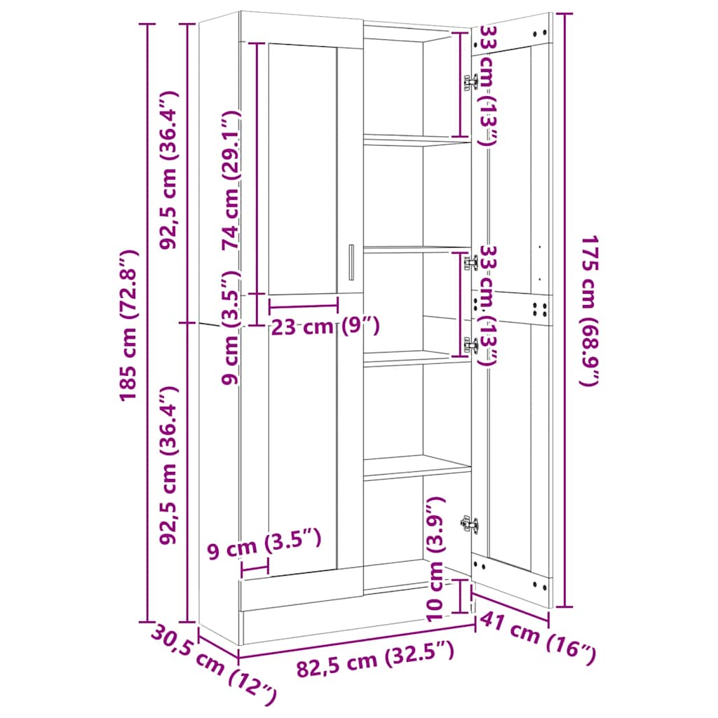 802768 vidaXL Vitrine Cabinet White 82,5x30,5x185 cm Engineered Wood - 82.5 x 30.5 x 185.5 cm