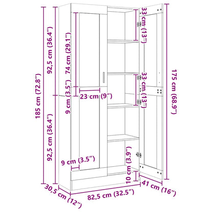 802768 vidaXL Vitrine Cabinet White 82,5x30,5x185 cm Engineered Wood - 82.5 x 30.5 x 185.5 cm