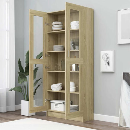 802771 vidaXL Vitrine Cabinet Sonoma Oak 82,5x30,5x185 cm Engineered Wood - Brown - 82.5 x 30.5 x 185.5 cm