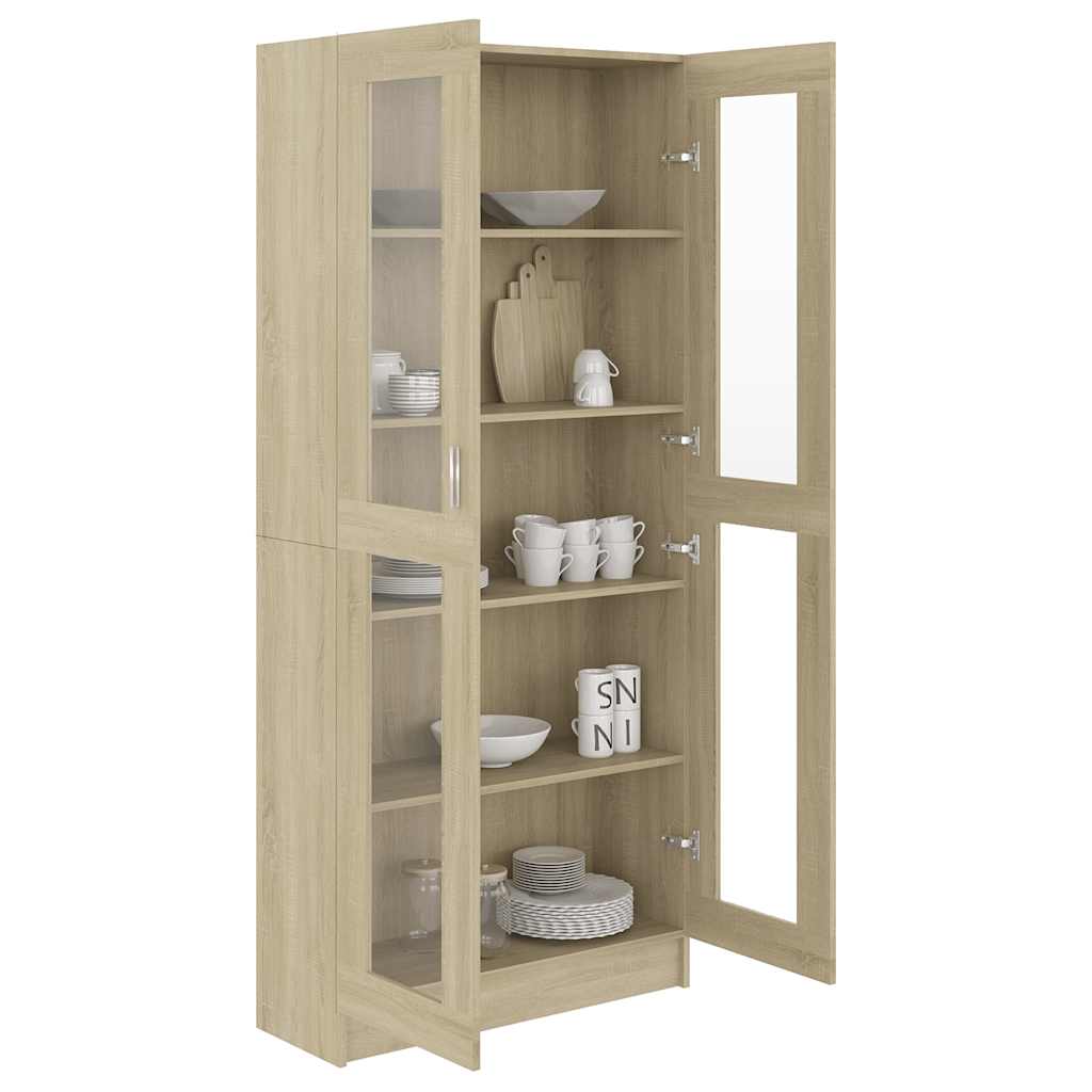 802771 vidaXL Vitrine Cabinet Sonoma Oak 82,5x30,5x185 cm Engineered Wood - Brown - 82.5 x 30.5 x 185.5 cm