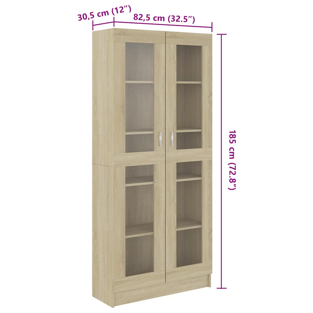 802771 vidaXL Vitrine Cabinet Sonoma Oak 82,5x30,5x185 cm Engineered Wood - Brown - 82.5 x 30.5 x 185.5 cm