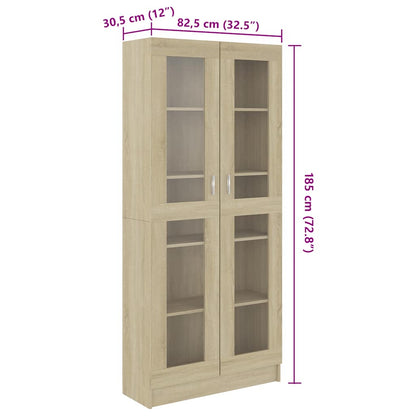 802771 vidaXL Vitrine Cabinet Sonoma Oak 82,5x30,5x185 cm Engineered Wood - Brown - 82.5 x 30.5 x 185.5 cm
