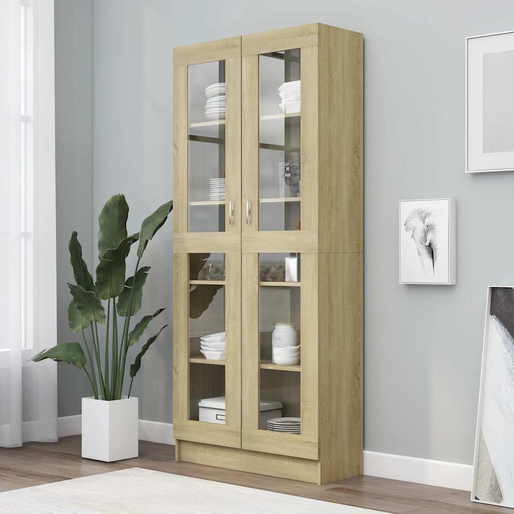 802771 vidaXL Vitrine Cabinet Sonoma Oak 82,5x30,5x185 cm Engineered Wood - Brown - 82.5 x 30.5 x 185.5 cm