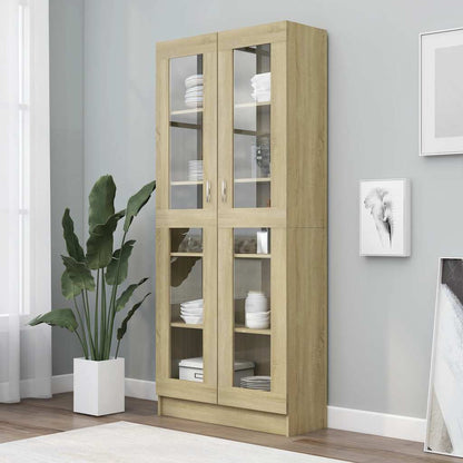 802771 vidaXL Vitrine Cabinet Sonoma Oak 82,5x30,5x185 cm Engineered Wood - Brown - 82.5 x 30.5 x 185.5 cm
