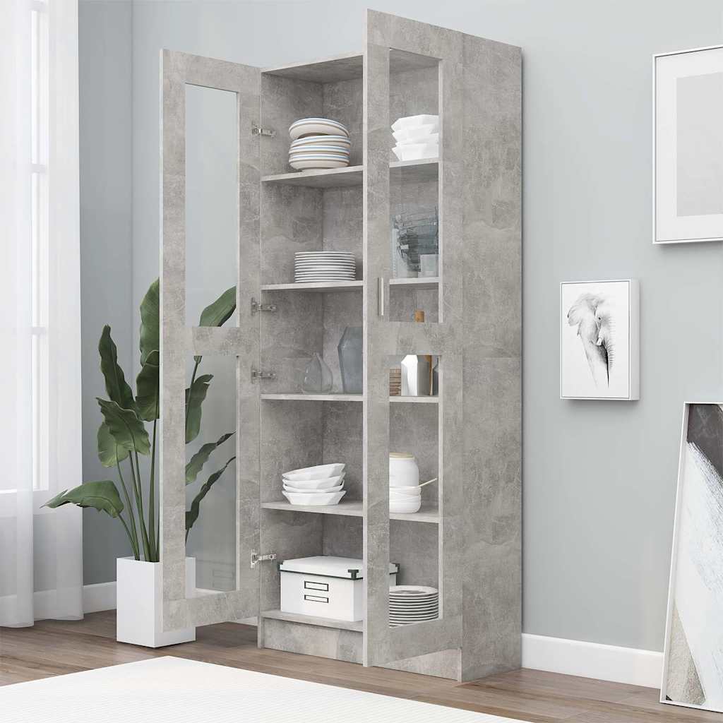 802772 vidaXL Vitrine Cabinet Concrete Grey 82,5x30,5x185 cm Engineered Wood - 82.5 x 30.5 x 185.5 cm
