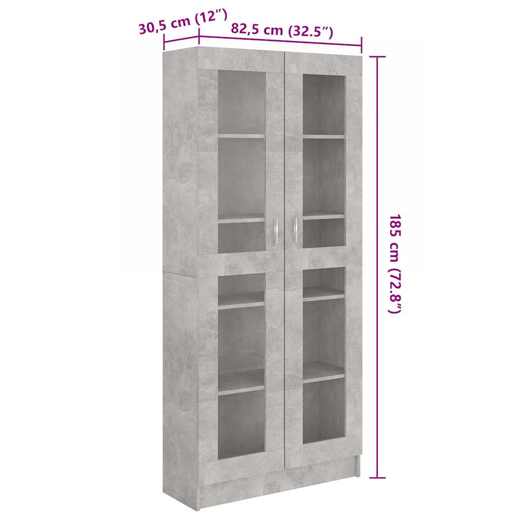 802772 vidaXL Vitrine Cabinet Concrete Grey 82,5x30,5x185 cm Engineered Wood - 82.5 x 30.5 x 185.5 cm
