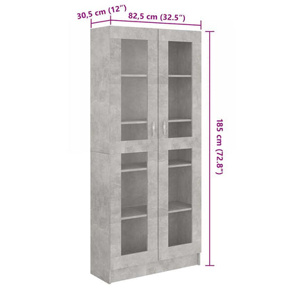 802772 vidaXL Vitrine Cabinet Concrete Grey 82,5x30,5x185 cm Engineered Wood - 82.5 x 30.5 x 185.5 cm