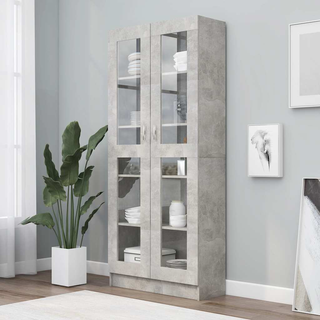 802772 vidaXL Vitrine Cabinet Concrete Grey 82,5x30,5x185 cm Engineered Wood - 82.5 x 30.5 x 185.5 cm