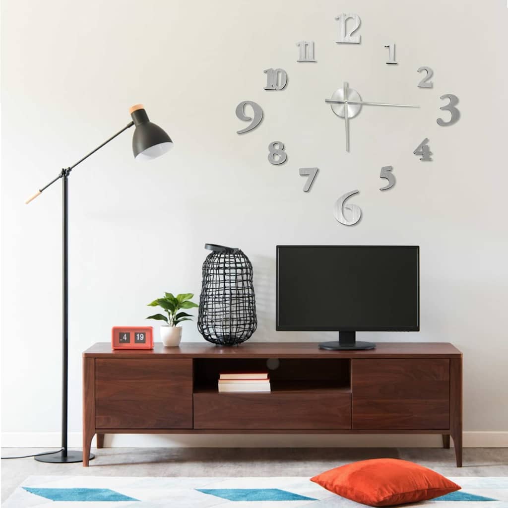 325152 vidaXL 3D Wall Clock Modern Design Silver 100 cm XXL