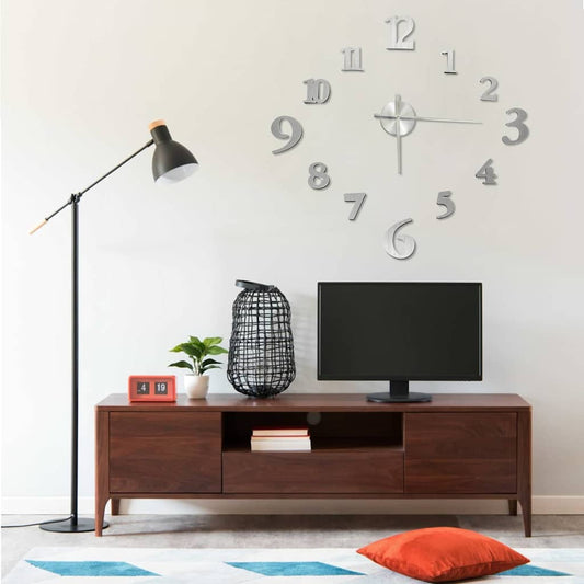 325152 vidaXL 3D Wall Clock Modern Design Silver 100 cm XXL