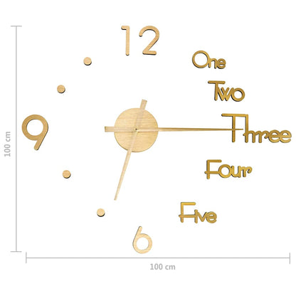 325154 vidaXL 3D Wall Clock Modern Design Gold 100 cm XXL