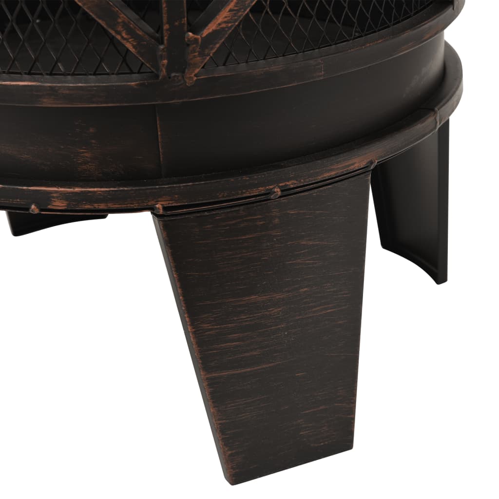 vidaXL Rustic Fire Pit with Poker Φ42x54 cm Steel - Black
