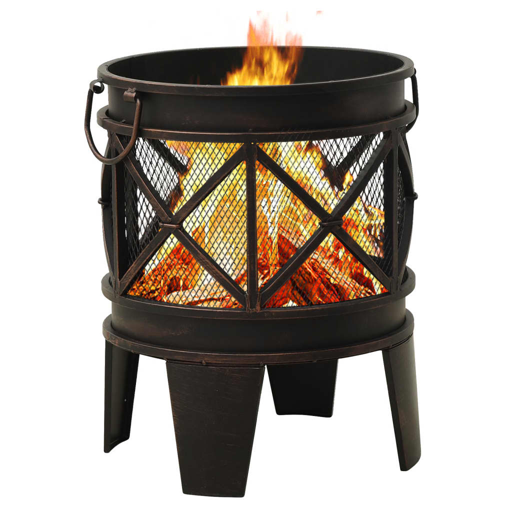 vidaXL Rustic Fire Pit with Poker Φ42x54 cm Steel - Black