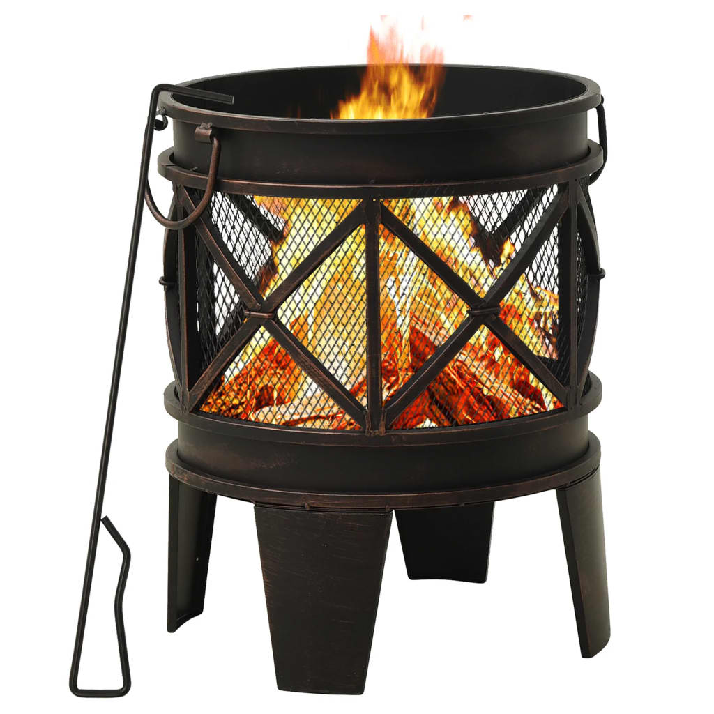vidaXL Rustic Fire Pit with Poker Φ42x54 cm Steel - Black