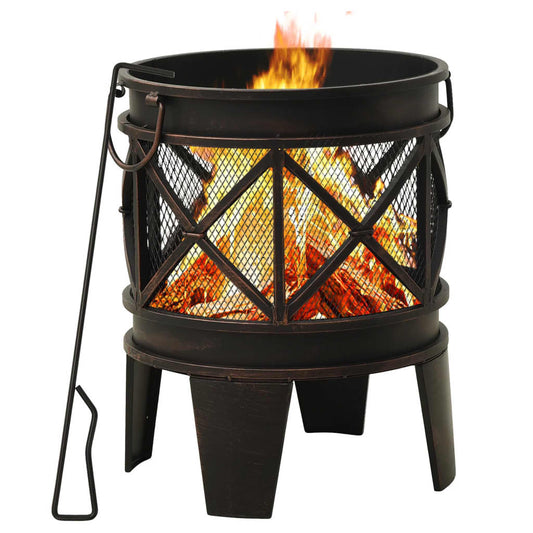vidaXL Rustic Fire Pit with Poker Φ42x54 cm Steel - Black