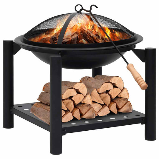vidaXL Fire Pit with Poker 54x54x55 cm Steel - Black