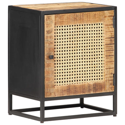 vidaXL Bedside Cabinet 40x30x50 cm Rough Mango Wood and Natural Cane - Brown