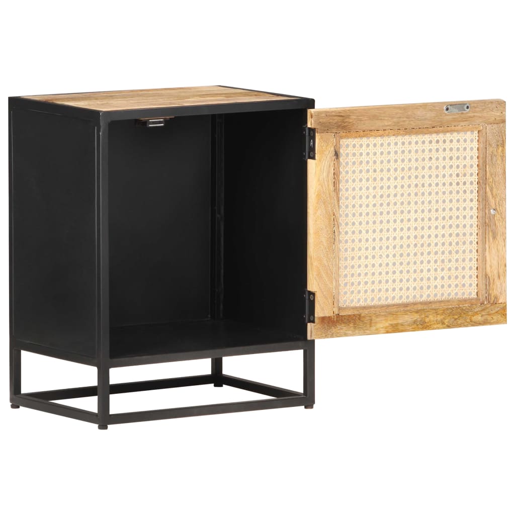 vidaXL Bedside Cabinet 40x30x50 cm Rough Mango Wood and Natural Cane - Brown