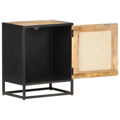 vidaXL Bedside Cabinet 40x30x50 cm Rough Mango Wood and Natural Cane - Brown