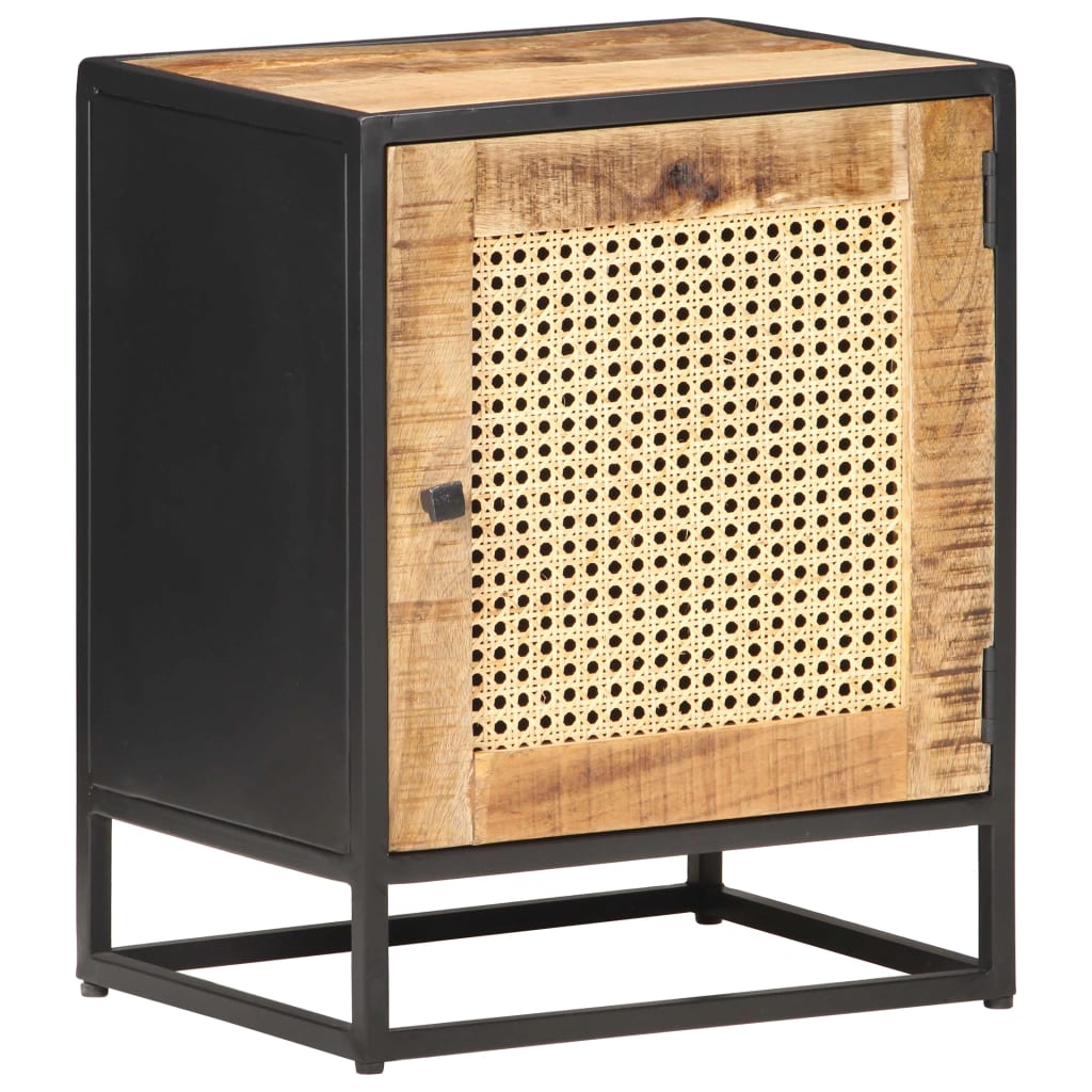 vidaXL Bedside Cabinet 40x30x50 cm Rough Mango Wood and Natural Cane - Brown
