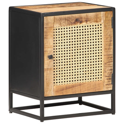 vidaXL Bedside Cabinet 40x30x50 cm Rough Mango Wood and Natural Cane - Brown